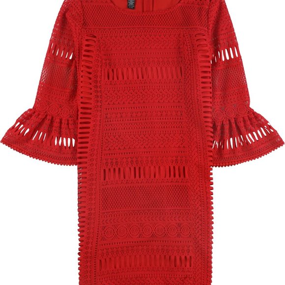 ALFANI CROCHET ILLUSION DRESS RED - Picture 1 of 6